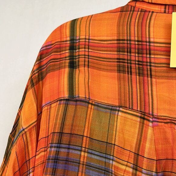 Charlie Holiday Maple Shirt Camden plaid orange blouse size 2 NWT - Picture 10 of 16